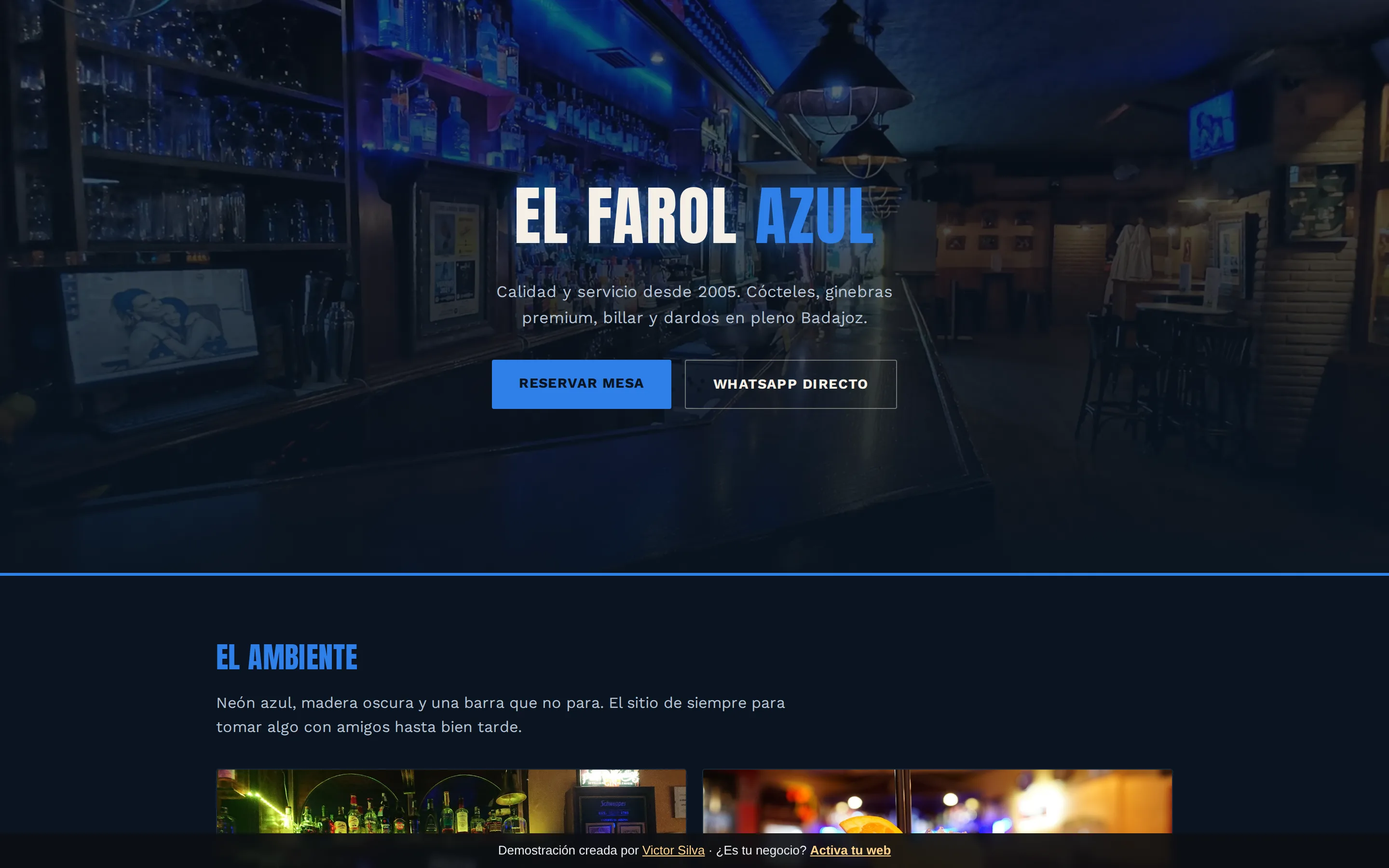 Restaurant booking and service page
